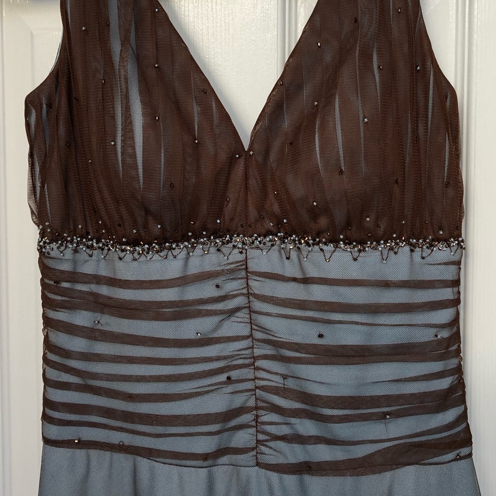 Size 4 Baby Blue and Chocolate Brown Dress - Picture 2 of 3